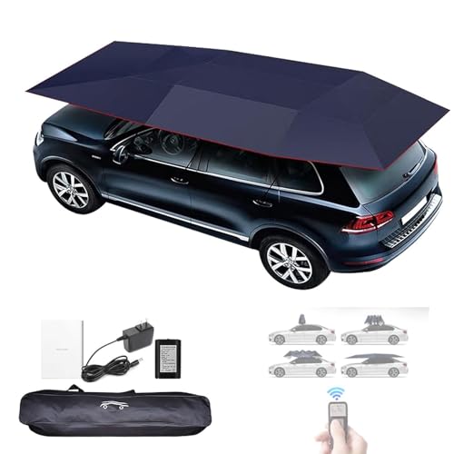 SOTIKARERY Cubierta Parasol - Paraguas de la Sombrilla del Coche Disponible 4,2/4,8/5,2 M,Cochera Automática,Toldos De Techo Plegables,Uso Exteriores con Remoto 4.8mBlue