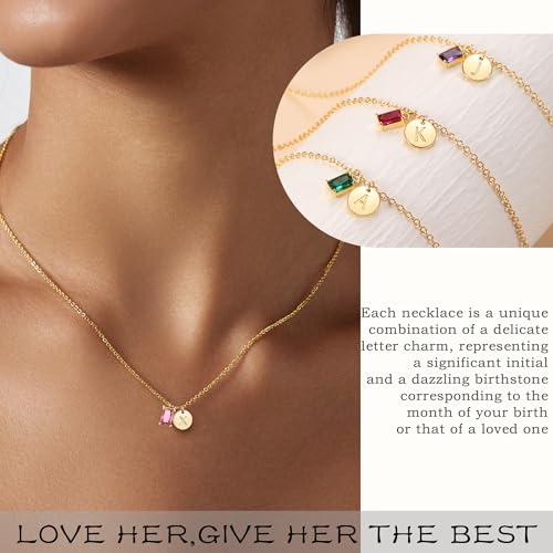 Initial Birthstone Necklace for Women, Dainty Gold Necklace for Women with Initial Birthday Gifts for Her Teen Trendy Stuff Letter A-Z Pendant Mothers Day Necklaces Gifts for Mom Daughter Sister Christmas Jewelry