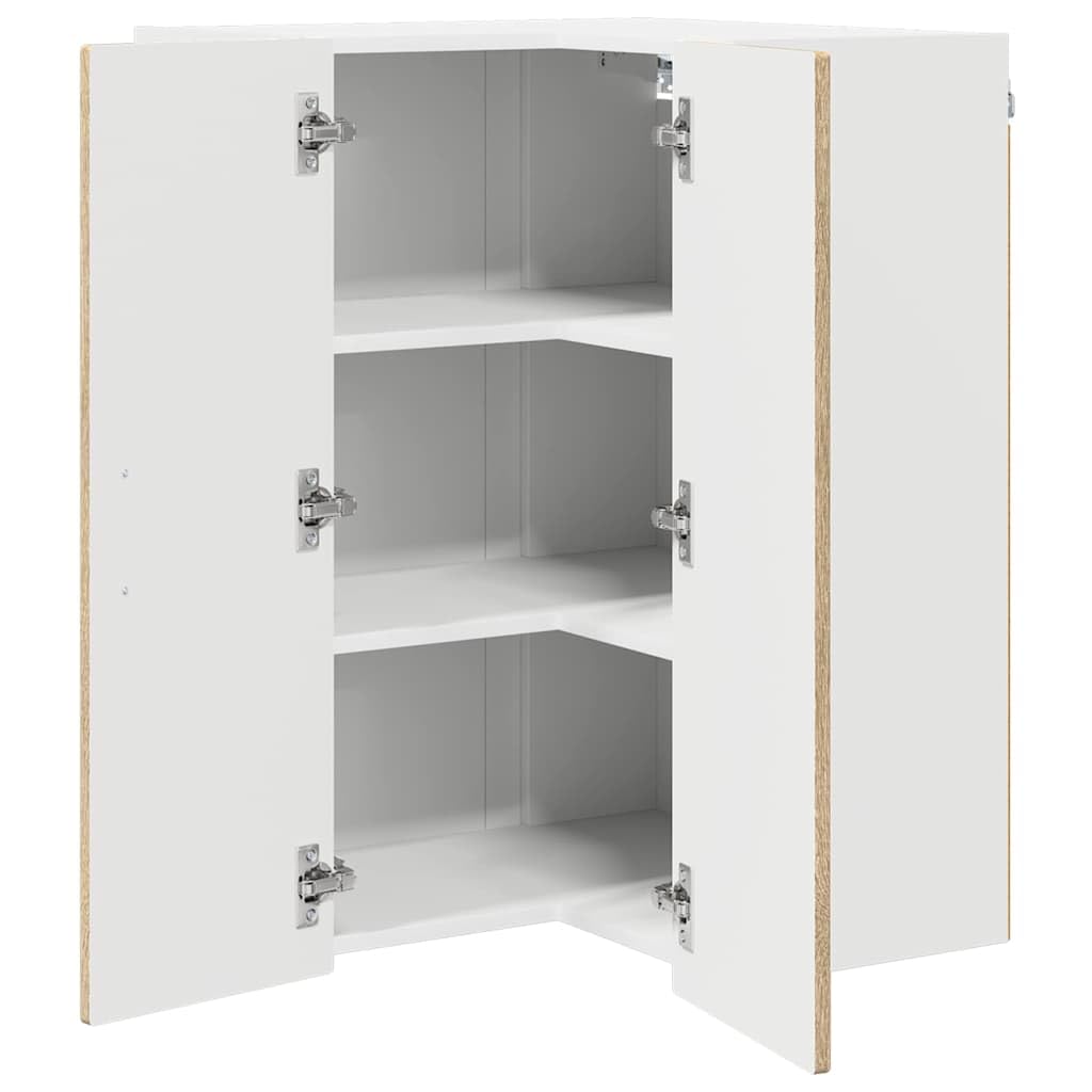 Armario esquinero Porto Sonoma de roble de madera, 57 x 57 x 80 cm, 3 estantes, 2 puertas, armario colgante para cocina, espacio de almacenamiento, almacenamiento para interiores modernos