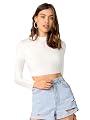 Dream Beauty Fashion Women's Round High Neck Full Sleeves Stylish Crop Top Polyester Blend Slim Fit Tshirt (Tally White-