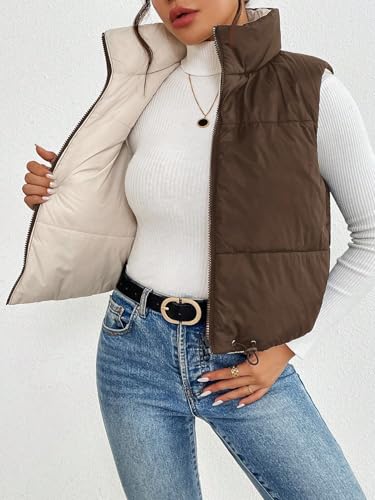 Women's Winter Coat Solid Color Zipper Front Short Padded Vest, Winter4