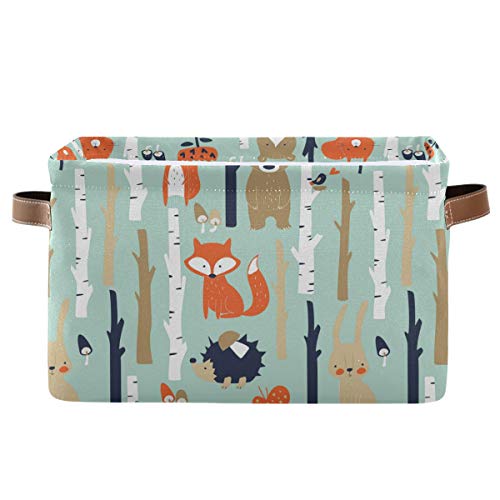 Image of Storage Basket Cube Cute Forest Fox Bear Large Collapsible Toys Storage Box Bin Laundry Organizer for Closet Shelf Nursery Kids Bedroom,15x11x9.5 in,1 Pack