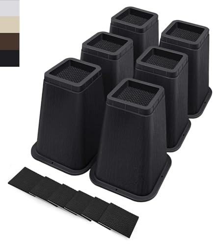 ANNKUT 8 Inch Heavy Duty Bed Risers, Furniture Risers for Desk, Chair, Table or Sofa, Couch Lift Risers, Supports up to 2200 lbs per Leg(6 Pack Black)