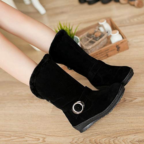 MIOKE Women's Winter Fur Snow Boots Mid Wide Calf Waterproof Suede Buckle Slip On Platform Warm Cotton Boot3
