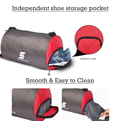 Image of Amazon Brand - Symactive Tote Polyester Lightweight Gym Bag Backpack for Men & Women Use in Fitness Workout Sports Swimming Boxing Athletics Crossfit Exercise and Yoga (Red & Grey)