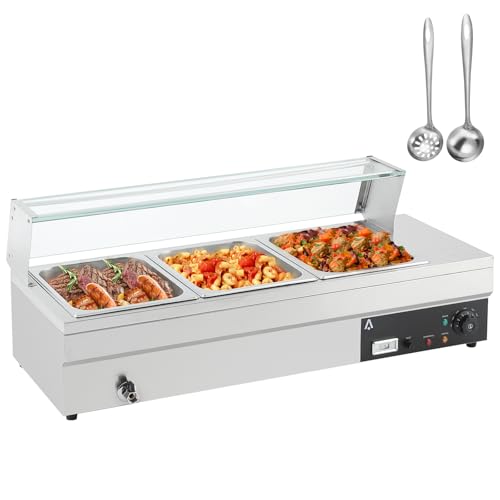 Commercial Food Warmer 3-Pan - 12 QT *3 Capacity, 1500W Power, Tempered Glass Cover, 6 in Deep Pans, and Adjustable Temp Control 86-185°F 12QT*3