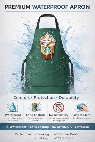 Image of Waterproof Printed Kitchen Apron for Women & Men, Adjustable Neck Cooking Apron with Front Pocket, Oil & Stain Resistant Apron for Cooking, Baking & Kitchen Use