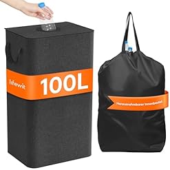 Lifewit 100L Pfandflaschen Sammelbehälter mit Deckel, Groß Pfandflaschen Aufbewahrung, Behälter Leergut & Altglas Aufbewahrung, Flaschensammler mit Loch Küche Abstellraum Flaschentasche, Dunkelgrau