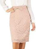 Allegra K Women's Floral Lace Bow Tie Front Elegant High Waisted Midi Skirt Large Pink