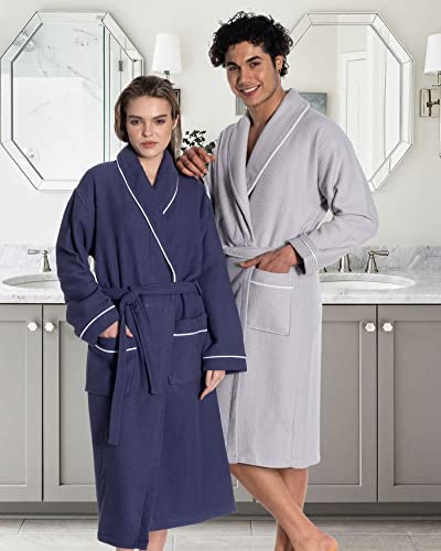 East'N Blue Waffle-Terry Knit Bathrobe Shawl Collar Turkish Cotton Unisex Spa Robe2