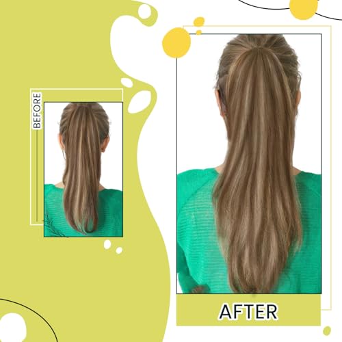 RUNATURE Brown Ponytail Extension Human Hair Highlight Blonde Ponytail Hair Extensions Long Straight Ponytail Extension Real Hair Brown 22 Inch 80 Gram - Image 2