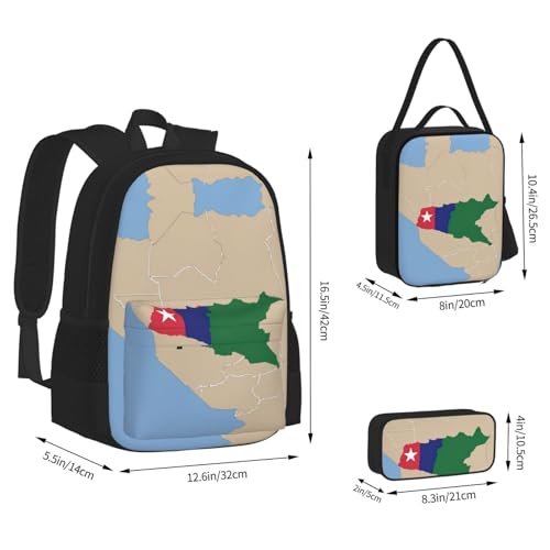 nanger Gambia Position Flag Map Print 3-Piece Set Backpack, Lunch Bag And Pencil Case, For Travel, College, And Daily Use4