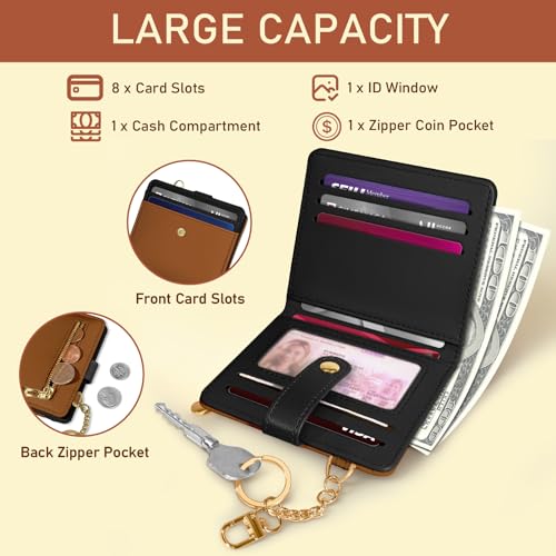 Image of Jogjam Small Ladies Wallet, Rfid Slim Thin Compact Credit Card Women Wallet, PU Leather Bifold Cash Wallet, Zipper Coin Pocket & ID Window, Female Gifts Black and Brown