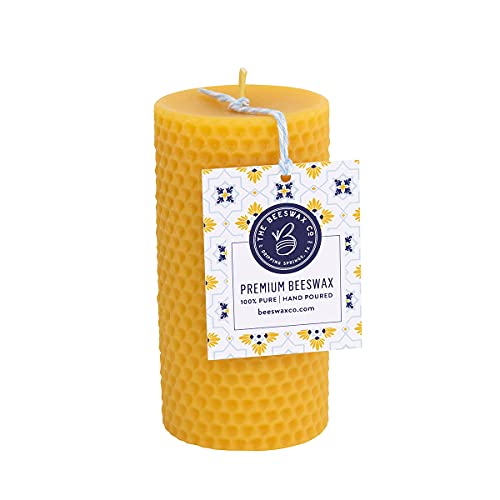 The Beeswax Co Pressed Honeycomb Beeswax Candle, Natural Honey Scented Organic Candle, Eco-Friendly & Non-Toxic with Cotton Wick, Long-Lasting & Clean-Burning, Unique Home Decor, 2.25 x 4.25 Pillar