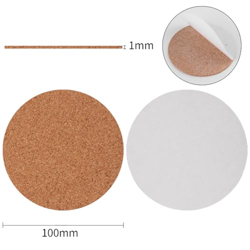 Runde Korkbögen, selbstklebende Korkunterseite, dünne Korkunterlage, kleine Kreise, Korkplatte, selbstklebende Kork-Pads, Fliesen für Bastelarbeiten, 1 mm, 50 Stück