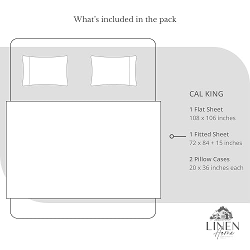 Image of Linen Home 100% Cotton Percale Sheets California King Size, Dove Grey, Deep Pocket, 4 Pieces Set - 1 Flat, 1 Deep Pocket Fitted Sheet and 2 Pillowcases, Crisp Cool and Strong Bed Linen