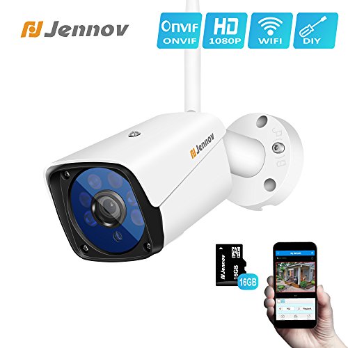 Preisvergleich Produktbild Überwachungskamera Aussen WLAN, Jennov Videoüberwachung Innen 1080P Full HD Ip Kamera Bewegungssensor Email Nachtsicht bis 128G SD Karte App Steuerung