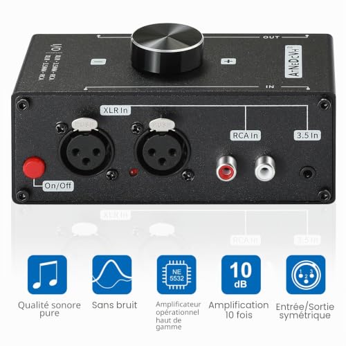 AtNeDcVh Préamplificateur Audio stéréo – Entrée XLR symétrique RCA 3,5 mm vers XLR symétrique RCA 3,5 mm Convertisseur Adaptateur Amplificateur – Amplificateur de Casque, Gain 20 DB Phono Platine – vue 4