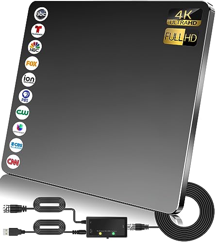2024 Upgraded TV Antenna Up 1000+ Miles, Antenna Tv Digital HD Indoor Outdoor Digital Antenna for All TVs Support 4K 1080P HD Powerful TV Antenna with Amplifier Signal Booster & Thick Coax Cable