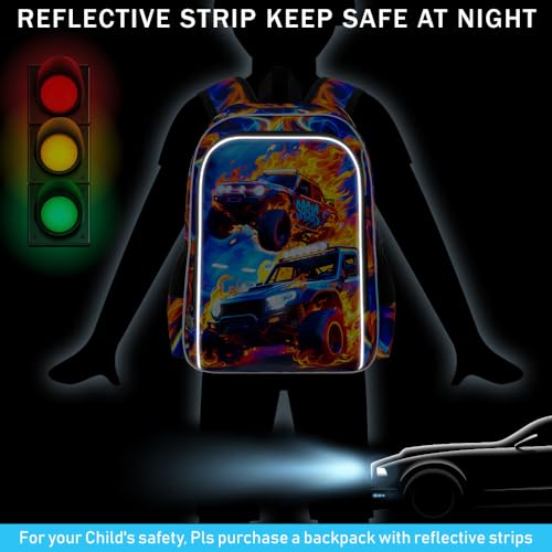 Image of 3Pcs Race Car Backpack, Boys Kids Bookbag with Lunch Box, 17 inch School Backpacks for Elementary Preschool Kindergarten (Fire Red)