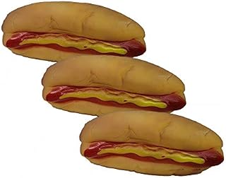 DUKES Hot Dog Squeak Dog Chew Toy (3 Pack) Rubber Realistic Look –