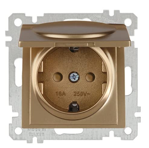Mutlusan Candela Steckdose mit Deckel/Klappeckel und Kindersicherung · Gold, Kupfer, Messing, Bronze · Unterputz, Einbau, Wandeinbau