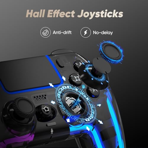 Image of BETMI Wireless Controller for PS5, Pro /Slim /MAC /Steam Deck /PC, Hall Effect Joysticks,Dual Vibration, Marco /Turbo, 3.5mm Audio Jack, 6-Axis Gyro, Mute, Bluetooth LED Gamepad with Speaker(9 Colors Single & Dual-Color LED, L Pink R Cyan)
