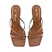 Athlefit Kitten Heels for Women Flip Flops Square Open Toe Strappy Low Heels Sexy Party Wedding Dress Thong Heeled Sandals Brown Size 8