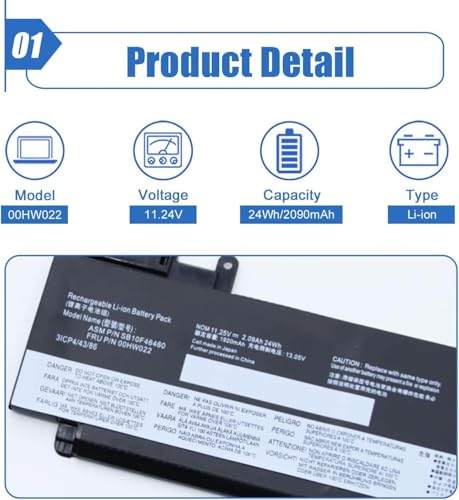Image of 00HW022 00HW023 Laptop Battery Compatible with Lenovo ThinkPad T470s T460s