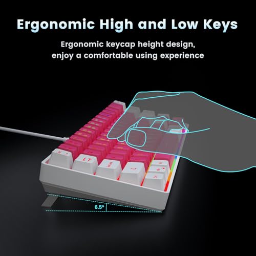 Image of GEODMAER 65% Gaming Keyboard, LED Backlit Mini Wired Keyboard, Ultra-Compact Anti-Ghosting No-Conflict 68 Keys Membrane Gaming Wired Keyboard for PC Laptop Windows Gamer(Pink-White)