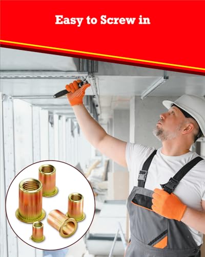 YOOPIN 250 Stück Nietmuttern Kit, Kohlenstoffstahl Farbe Zink Blindnietmuttern Set, Nietmuttern Sortiment M3 M4 M5 M6 M8 M10, Gewindenieten für Bleche, Elektrogeräte und Industrieprodukte