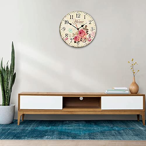Vikmari 14 Inch Wooden Wall Clock Art Hanging Clocks Silent Non-Ticking Wall Clock Battery Operated Round Home Flowers Style Arabic Numeral Decorative Wall Clocks #TOP4