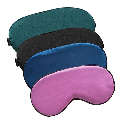 MIVAIUN 4 Pièces Masque de Nuit Sommeil, Ultra-Douce Masque de Nuit en Soie pour Hommes Femmes, Masque des Yeux Cache Yeux pour Voyage la sieste Dormir Anti-lumière bloque la lumière