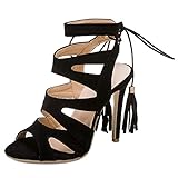 Gicoiz Femmes Strappy Spartiates Aiguille Escarpin Sandales Lacets Classique Peep Toe Eté Classique Talons Hauts Romain Slingback Chaussures Noir Taille 38 EU 39Cn