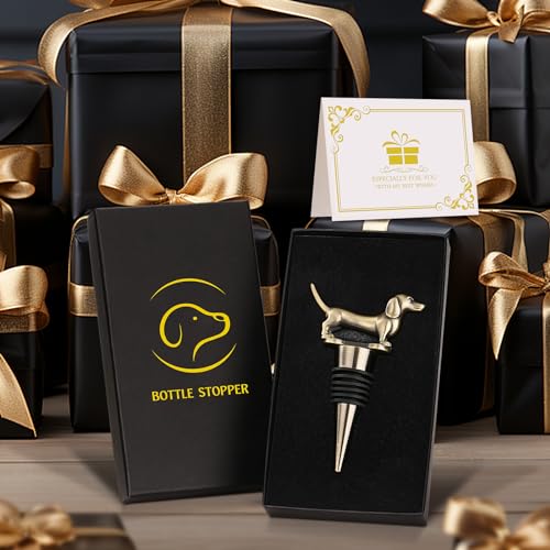 LKKCHER Dackel Weinflaschenverschluss, Geschenke und Deko, Geburtstagsgeschenk, Weingeschenke für Männer Papa Frauen, Weihnachtsschmuck, Flaschenverschlüsse für Wein Champagner, Bronze