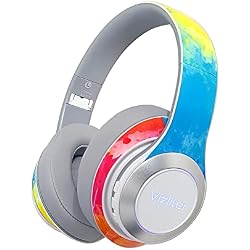 Vizliter Bluetooth Headphones, TWS Deep Bass Wireless Over-Ear Headset 5.0 with Built-in Mic LED Lights, Noise Cancelling Audio Earphones (Prismatic)