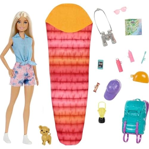 Barbie Doll and Accessories, It Takes Two “Malibu” Camping Doll with Pet Puppy and 10+ Accessories