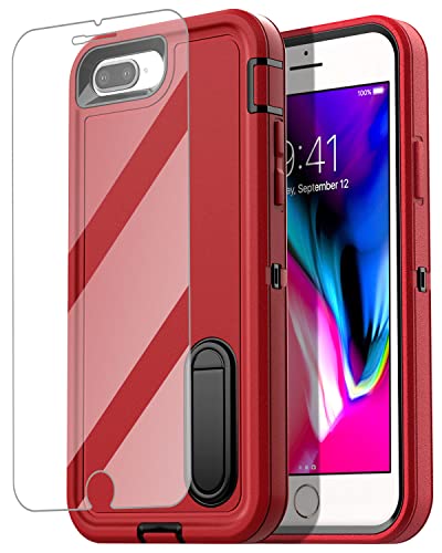 AICase for iPhone 8 Plus/7 Plus - Built-in Kickstand with Glass Screen Protector, Heavy Duty Drop Protection Full Body Rugged Shockproof Military Protective Tough Case