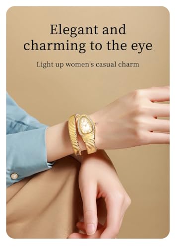 Image of Shocknshop Analog White Dial Diamond-Embellished Snake Spiral Bracelet Watch for Women -WCH166