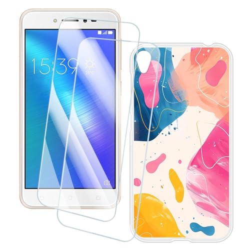 OAGELIM 2 Pack Protège-Écran + Coque Compatible avec ASUS Zenfone 3 Go (5 Pouce) Coque Impression Artistique Personnalisée et Film Verre Trempé (Coloré)