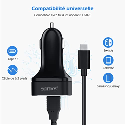 Car Charger For Switch - Yccteam 5V/4.8A High Speed Play And Charge Two-Port Usb Adapter With 6.6Ft Usb Type C To A Charger Cable Cord #TOP4