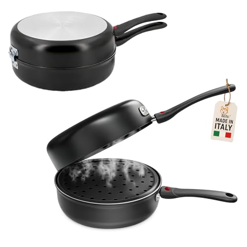 AkitaInk Fornetto con Vaporiera 24 cm - Pentola Multiuso per Cottura a Vapore e Stufatura, Utilizzabile su Fuoco e in Forno, Alluminio Antiaderente AM Salus Hard System