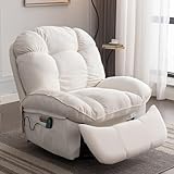 EDWELL Power Recliner Chair, Oversized Swivel Recliner Chair with Massage and Heated, Infinite Position, Electric Rocker Glider Reclining Sofa with USB, USB-C Ports for Living Room (White)