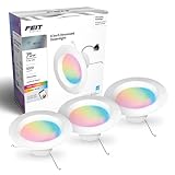Feit Electric Smart Recessed Downlights, 5/6-Inch, 75W Equivalent, Color-Changing & Tunable White, 1000 Lumens, Dimmable, Compatible with Alexa/Google Assistant, LEDR6/RGBW/AG/3, 3 Pack
