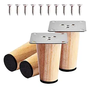 4 Pcs 8cm Wooden Furniture Legs, Replacement Solid Wood Sofa Legs with Mounting Plate Screws and Anti-Slip Mats, Straight Furniture Armchair Cabinet Feet for Couch Table Chair Dresser Bed