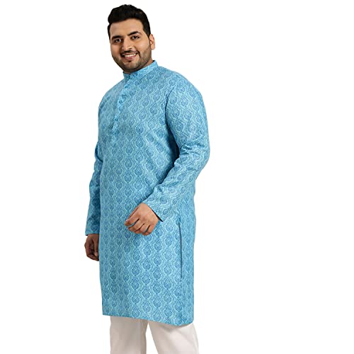 Image of SOJANYA Plus Men's Navy Blue Self-Design Cotton Linen Printed Kurta