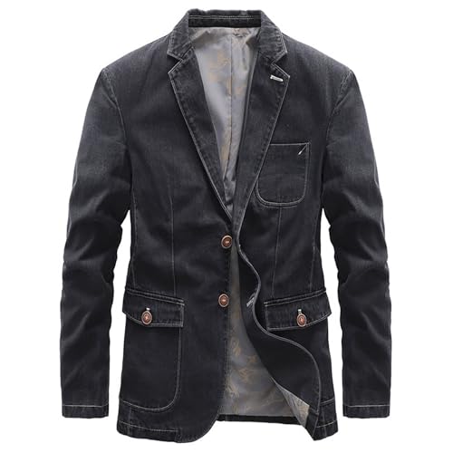 Men's Vintage Casual Work Wear Faux Denim Suit Blazer Jacket Two Button Lapel Open Front Daily Business Sport Coat