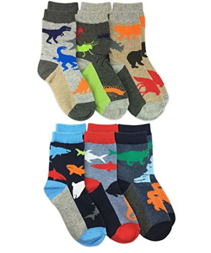 Image of Jefferies Socks Boys Fashion Novelty Dinosaur Stripes Pattern Variety Crew Socks 9 Pair Pack