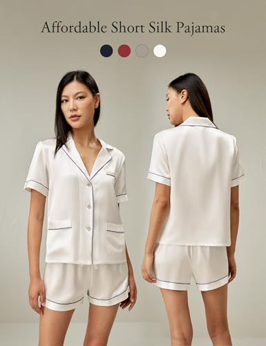 LilySilk Silk Pajamas Women Summer Contrast Piping 100% Mulberry Silk Pjs Set Ladies Sleepwear 2pc2