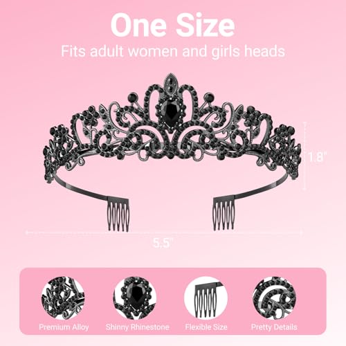 Birthday Tiara and Crown with Sash, Birthday Tiara for Women Birthday Party (Black)